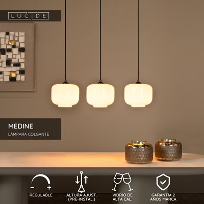 Lucide MEDINE - Lámpara colgante - 3xE27 - Ópalo